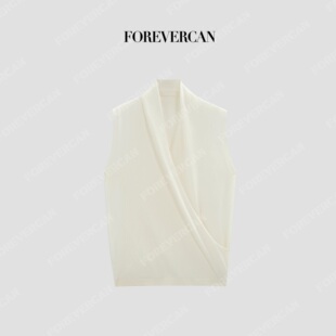 Forevercan女装“都市简章”天丝羊毛法式立裁交叠式V领背心