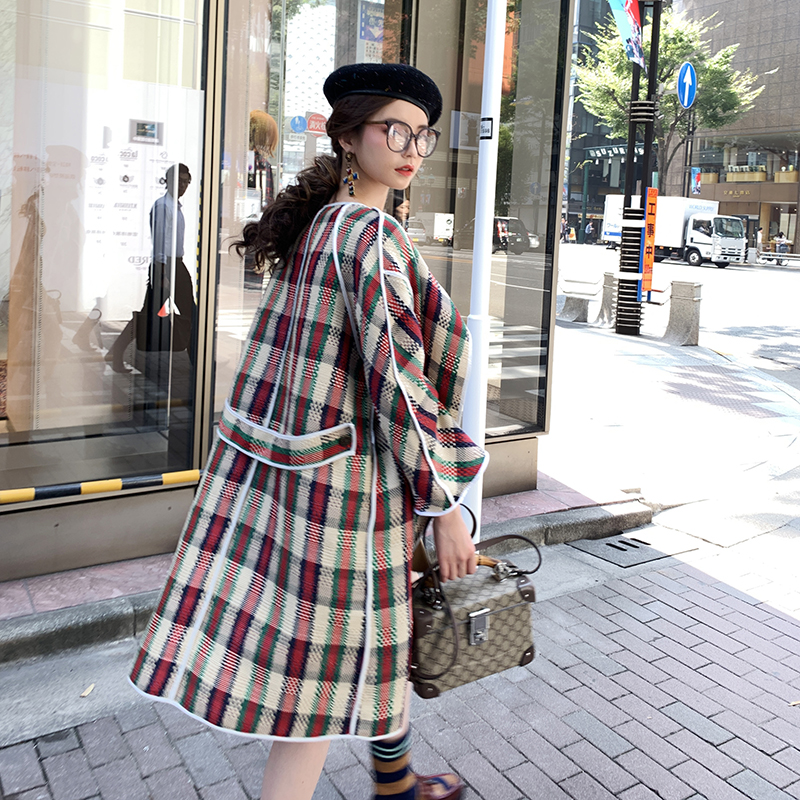 can复古格子时尚出街毛呢外套