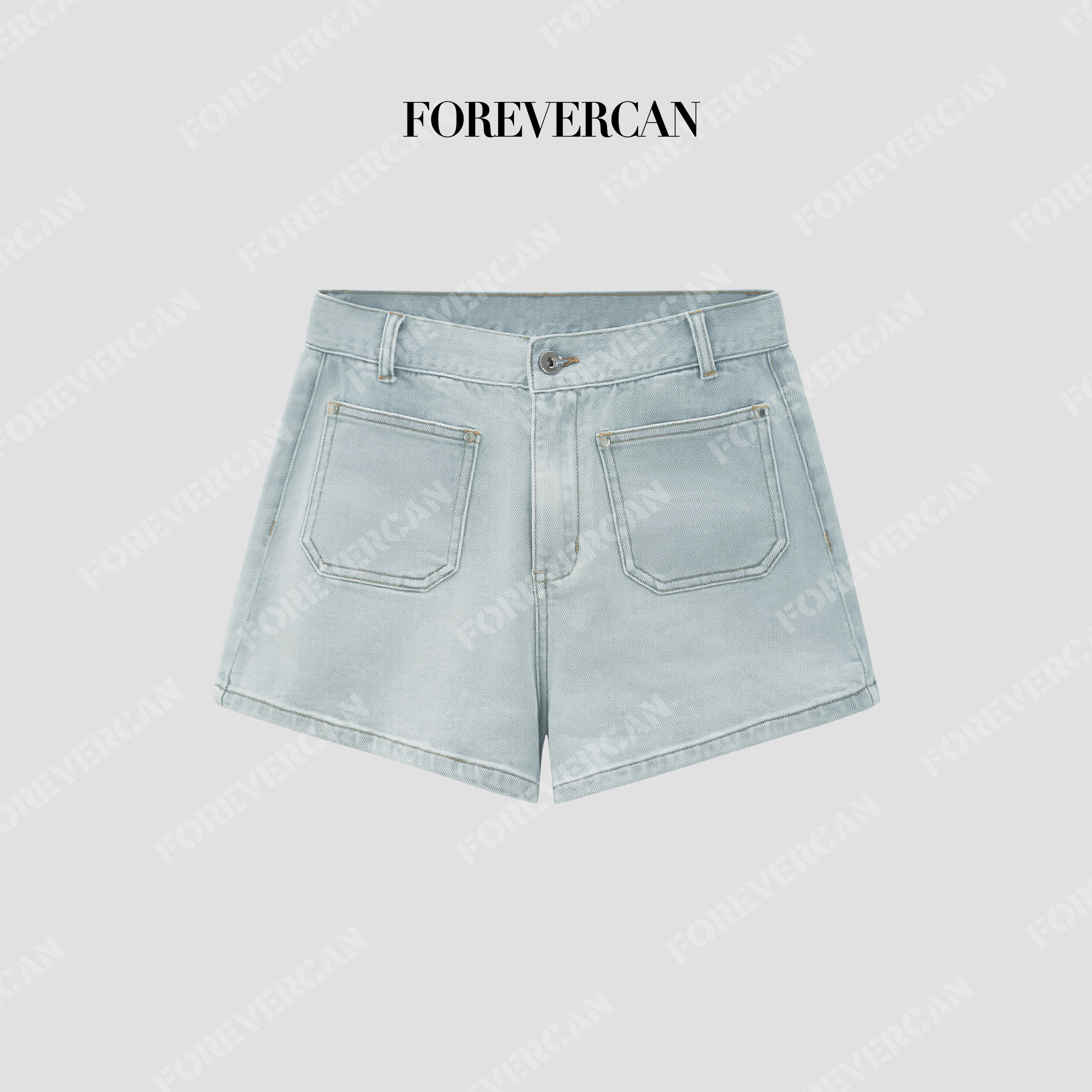Forevercan女装”盐湖短裤“百搭高腰遮胯浅色牛仔短款下装