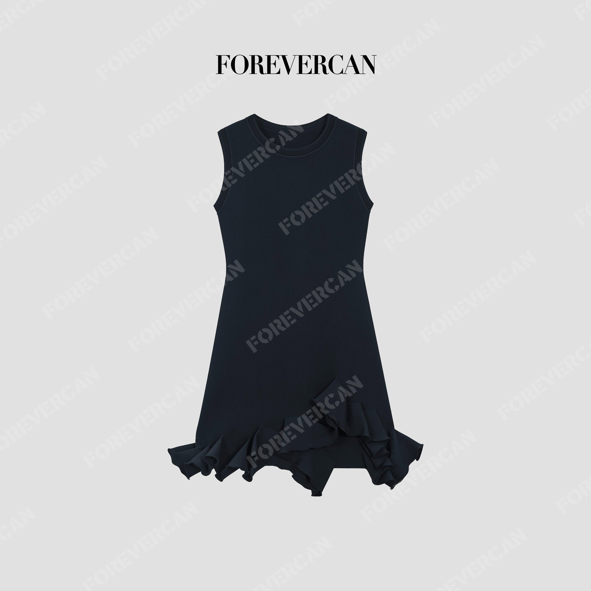 Forevercan女装2026新款夜漾轻涟 无袖修身荷叶边气质短裙