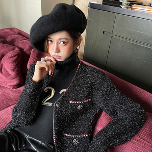 CAN2022秋冬新款 进口特种银丝纱线混纺羊毛手工织带香香外套