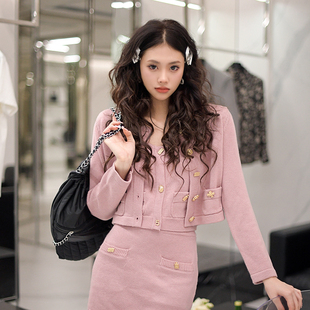 Forevercan2022新款奈尔小姐进口订制羊毛软呢浪漫限定蜜桃粉套装