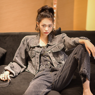百搭时尚 复古小众设计感短款 气质牛仔外套女 美式 CAN2022新品