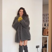 CAN 立裁骆驼绒蚕丝羊毛廓形外套 格雷小熊