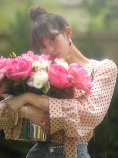 女复古冷淡风长袖 设计感小众娃娃领波点衬衫 上衣 薄款 CAN夏季