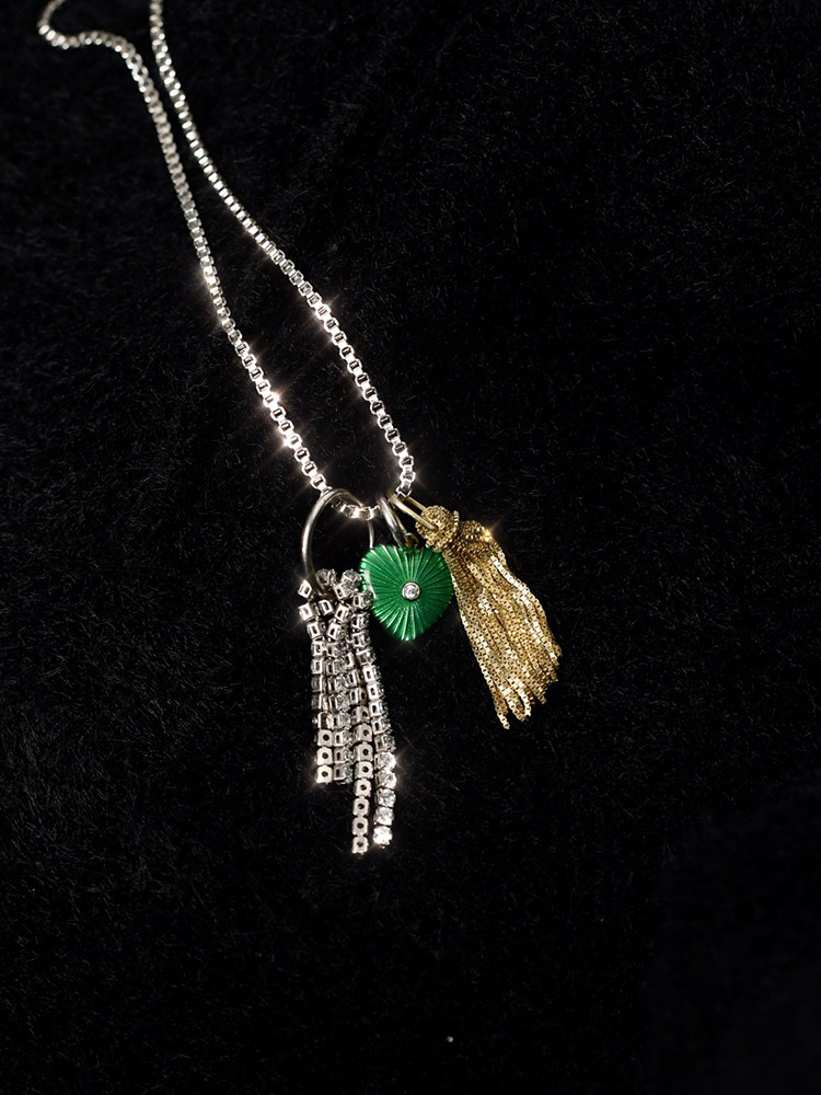 forevercan春季新款 个性三色挂件吊坠锁骨链潮流设计配饰项链