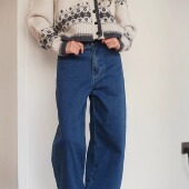 牛仔长裤 CAN 蓝调丹宁 立裁宽松廓形弯刀裤