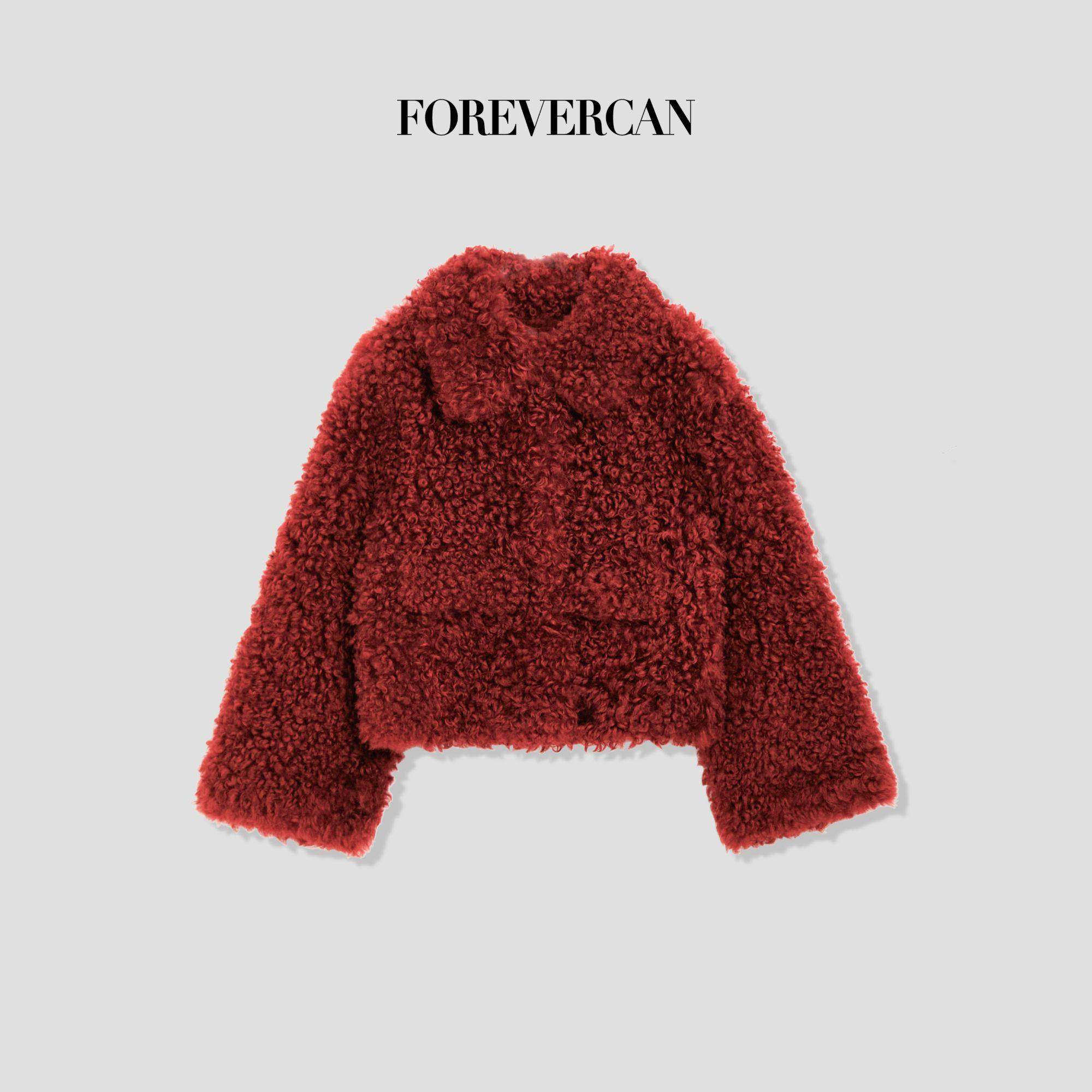 Forevercan女装新款&ldquo;荆棘玫瑰&rdquo;客订羊卷毛皮毛一体皮草短外套