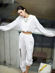 休闲长袖 卫衣 时尚 CAN秋季 减龄两件套装 法式 高腰长裤 女 新款