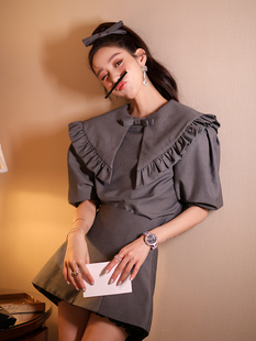 高腰百褶半身裙两件套洋气减龄套装 荷叶边衬衫 新款 CAN2021夏季