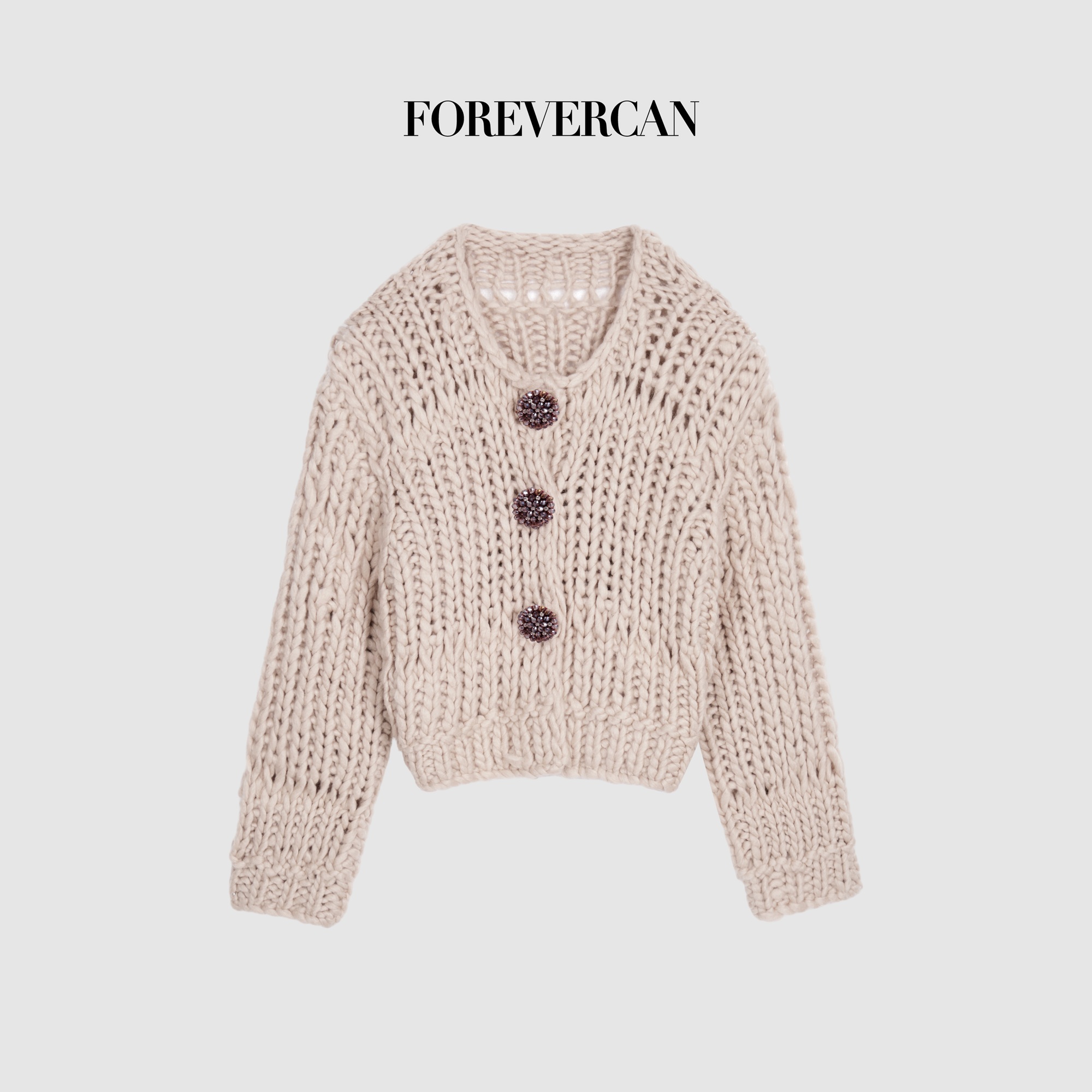 CAN冬季新款羊毛粗棒针织外套