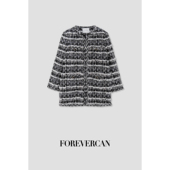 雪国列车 Forevercan女装 新款 客订黑白格特种纱美丽诺羊毛呢外套