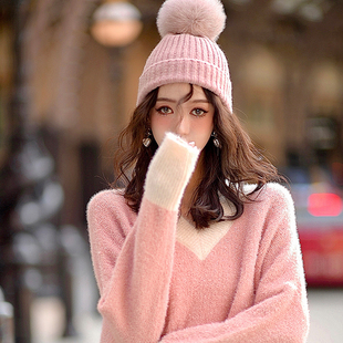 can特订亮丝双色针织毛衣包臀长裙貂毛质感套装