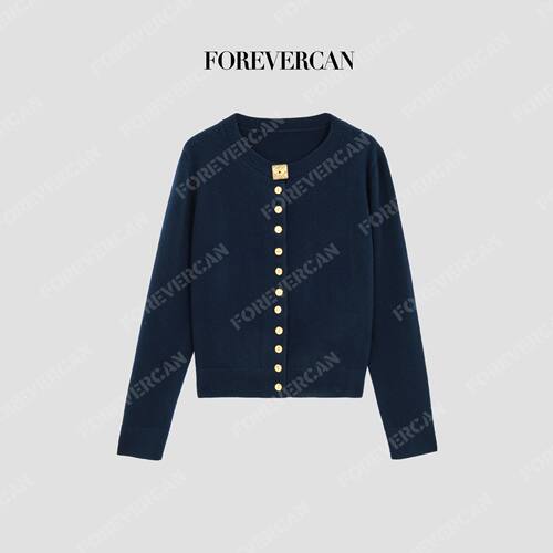 Forevercan“帕森斯特”100美丽诺羊毛圆领针织开衫