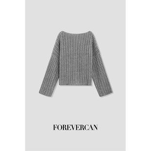 Forevercan女装秋季新款“科莫湖畔”德国进口机织镂空针织衫上衣