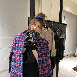 Forevercan2023春复古美学B家对gui定制苏格兰格纹衬衫式棉服外套