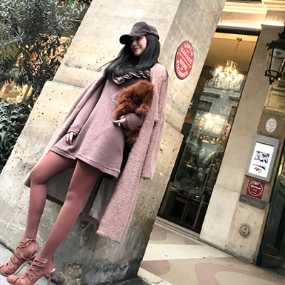 can双12重工钉珠荷叶领连衣裙