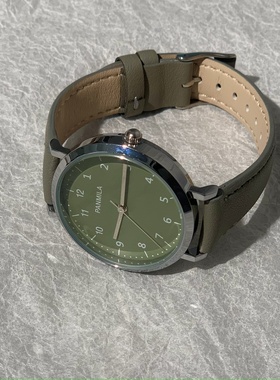 庄庄皇上手表女款学生女初高中初中生简约绿色皮带石英表防水腕表