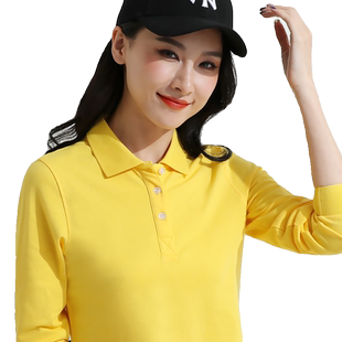 春季纯棉翻领长袖t恤女定制印logo上衣修身外穿工作服打底polo衫