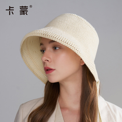 卡蒙帽子2025秋季新款女日系针织渔夫帽飘带水桶帽时尚显脸小女帽