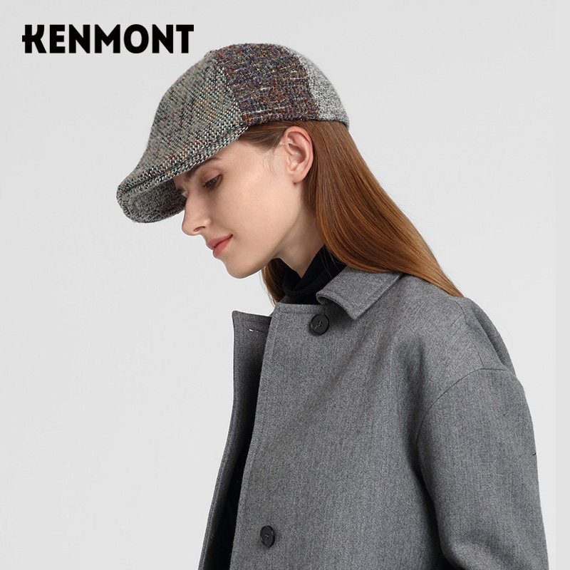 kenmont卡蒙复古前进帽女秋冬鸭舌贝雷帽英伦风鸭舌帽画家帽子潮