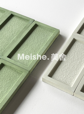 美舍 芥末绿酒吧商业空间工装凹面回形手工水泥背景墙瓷砖82X165