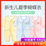 Trẻ sơ sinh quần áo Xiêm cotton mùa xuân phần mỏng nam và nữ sơ sinh bé dài tay phù hợp với nhà sư mặc mùa hè - Áo liền quần