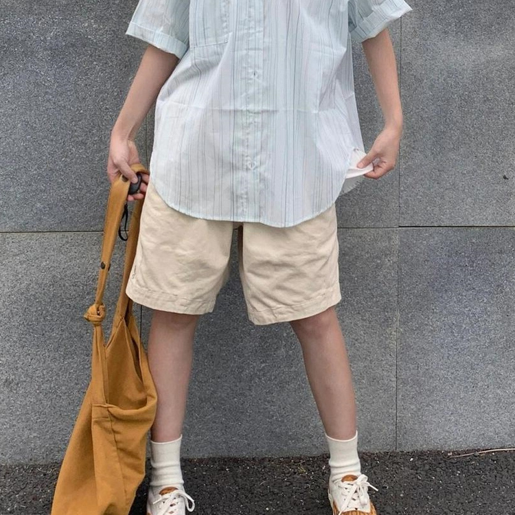 日系街头休闲卡其色工装短裤女夏季宽松bf直筒学生百搭薄款五分裤