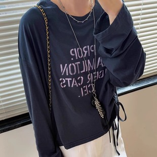 打底衫 字母印花抽绳面膜T恤女欧洲站2025夏装 短款 新款 潮 欧货女装