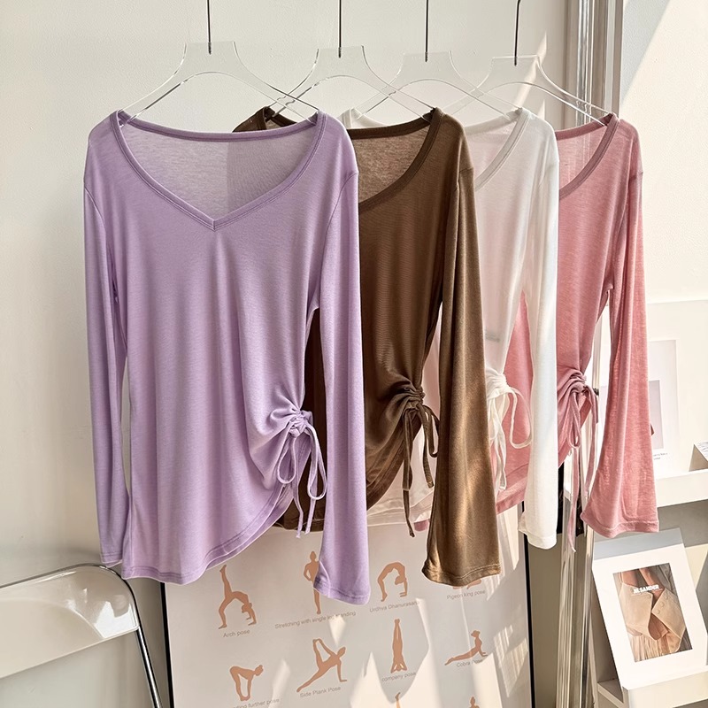 宽松休闲瑜伽罩衫长袖遮臀上衣