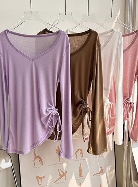 紫色外搭罩衫长袖防晒衣女外穿2025夏季薄款单侧抽绳外搭t恤罩衫