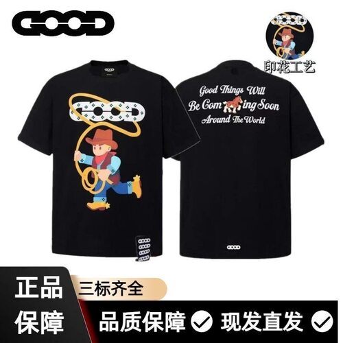 GOOD夏季马年趣味设计印花短袖t恤牛仔时尚宽松男女同款M26SS潮流