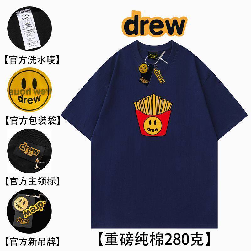 DREW笑脸t恤衫薯条美式FOG短袖男女夏季重磅纯棉休闲宽松情侣上衣