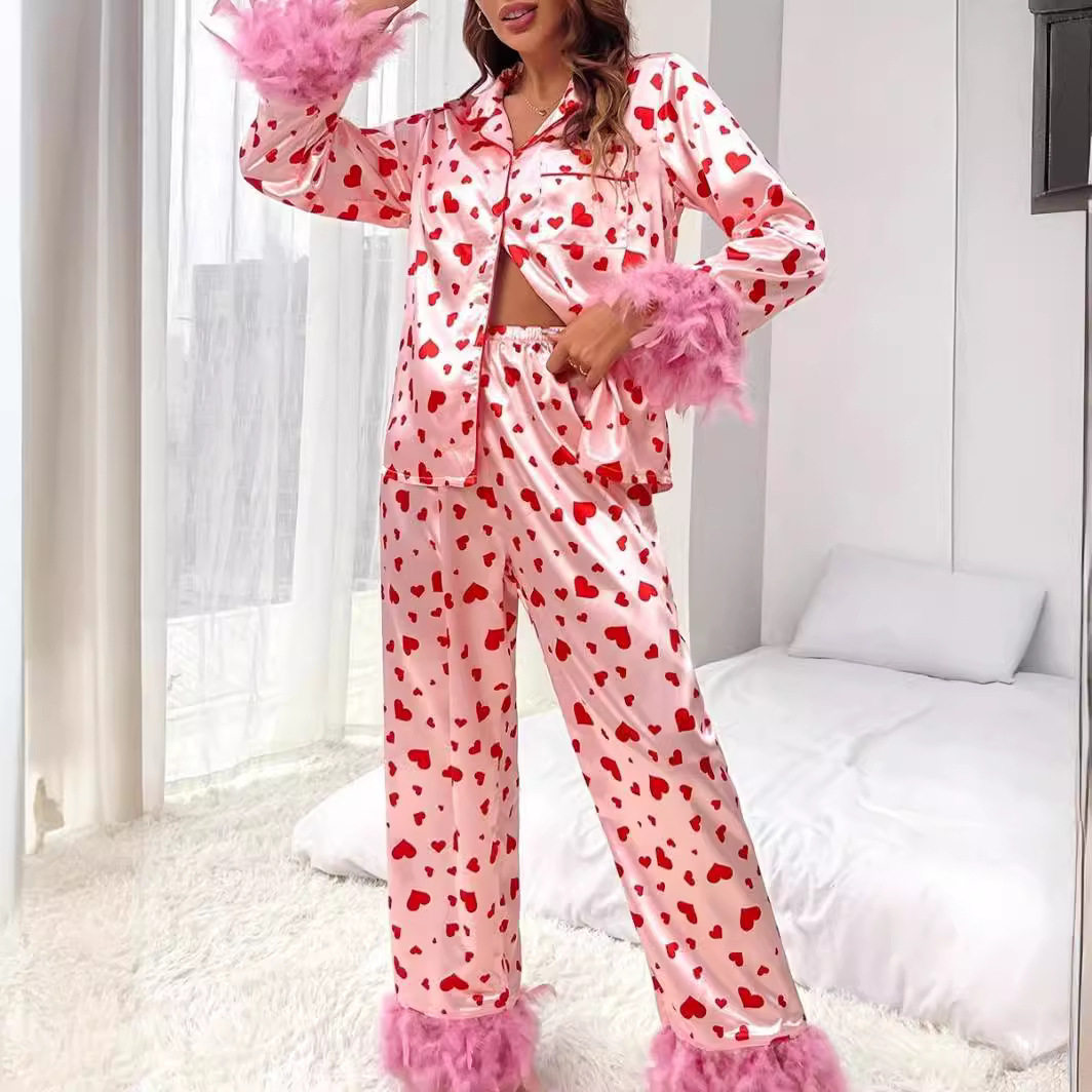 女睡衣套装时尚口袋绒毛 Womens chic pajama set pocket furry
