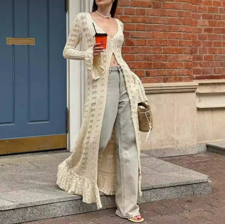 波西米亚长款镂空针织开衫女百搭休闲外搭防晒罩衫 boho cardigan