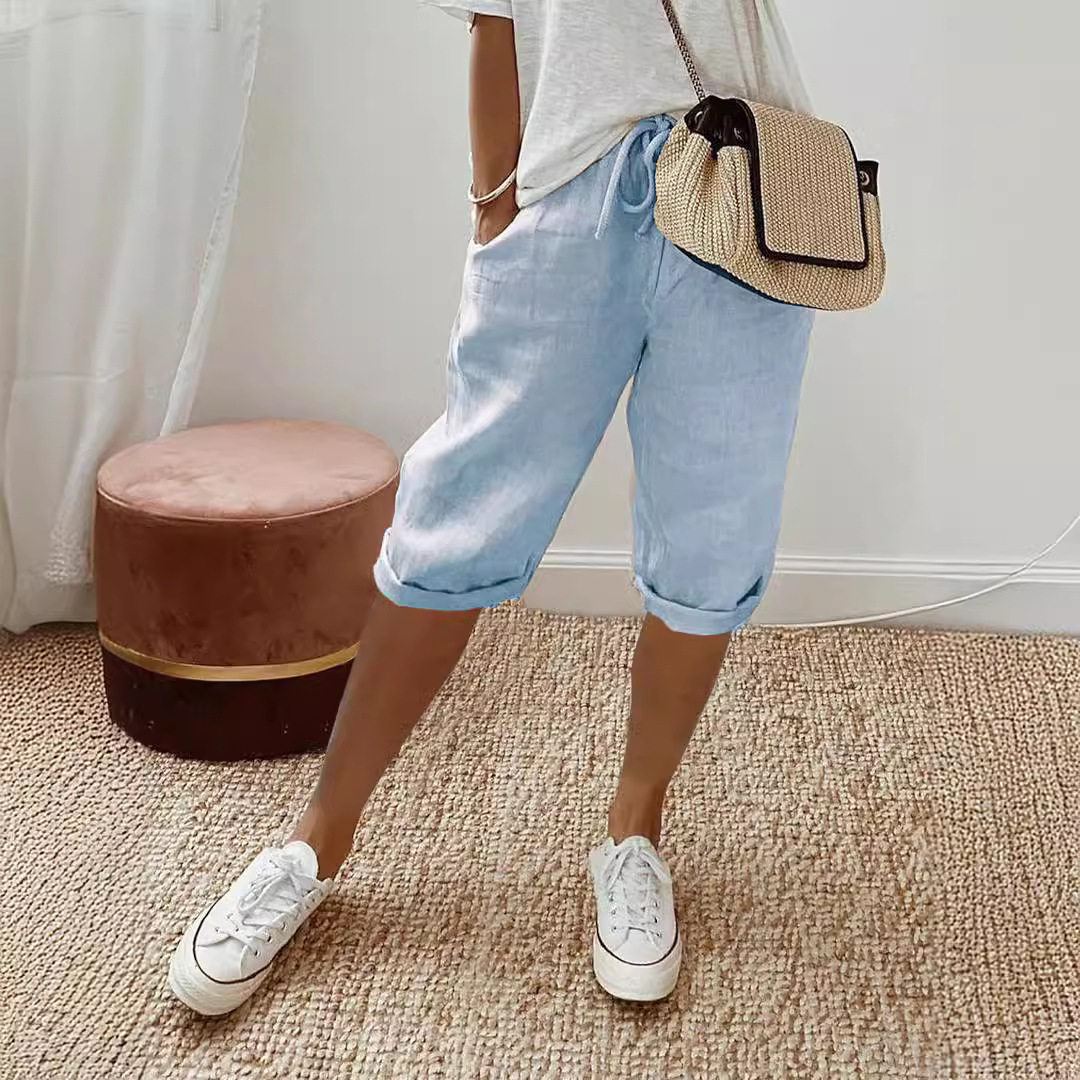 韩版浅蓝色七分休闲裤女宽松哈伦裤日常外出街头时尚Jogger Pants