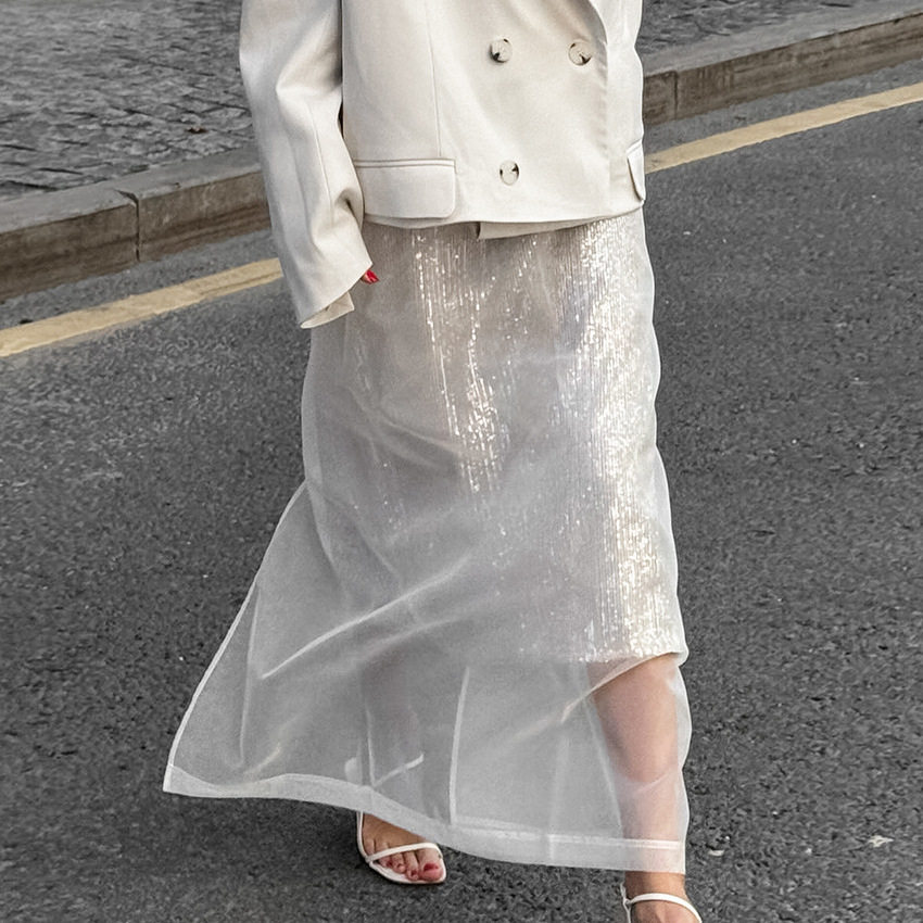 白色高腰显瘦网纱半身裙蓬蓬裙 Summer Fashion White Mesh Skirt