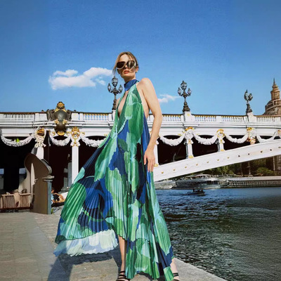 女装中长款吊带无袖百褶裙夏季连衣裙 summer dress outfit women