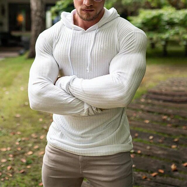 男运动针织连帽长袖T恤 Mens Sport Knit Hooded Long Sleeve Tee