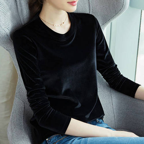 上衣修身长袖T恤女士 Deep Black Loose Fit Women S Velvet Top