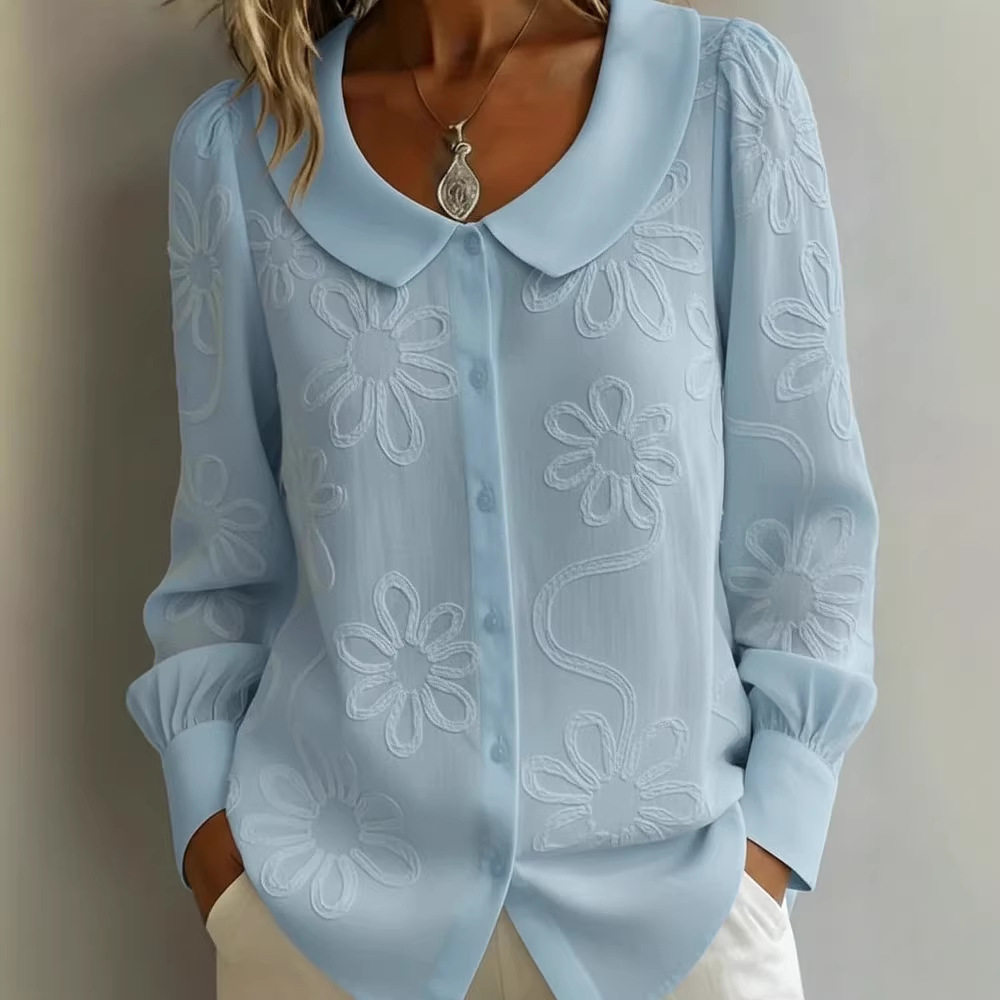 约会街头女款黄色长袖上衣翻领轻盈日常穿搭Blouse Elegant Style
