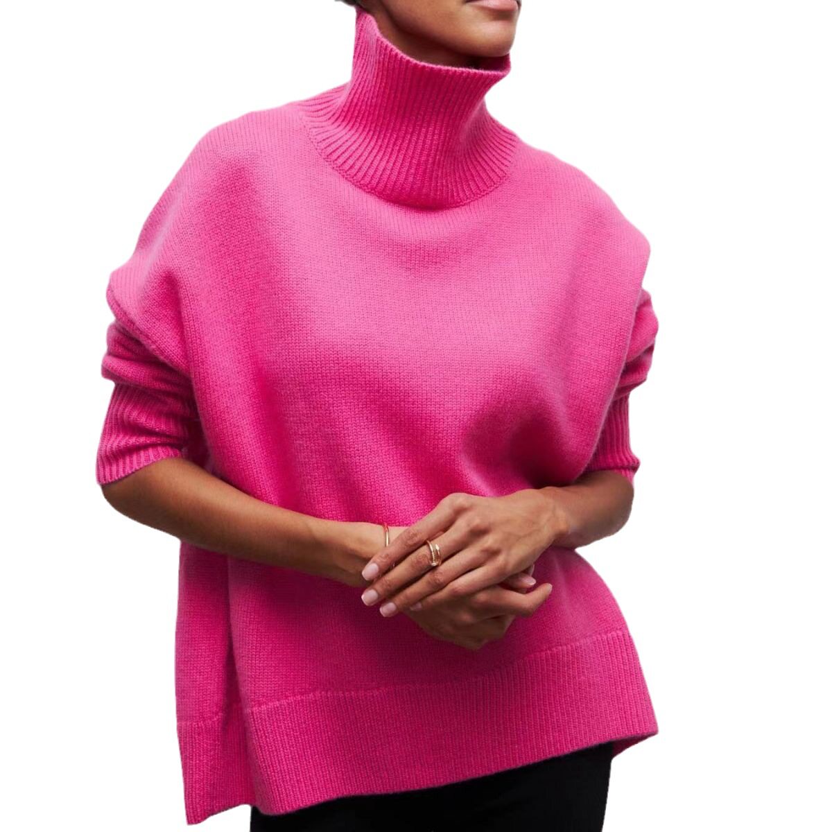 街头风高领毛衣女宽松 Women's Loose Street Turtleneck Sweater