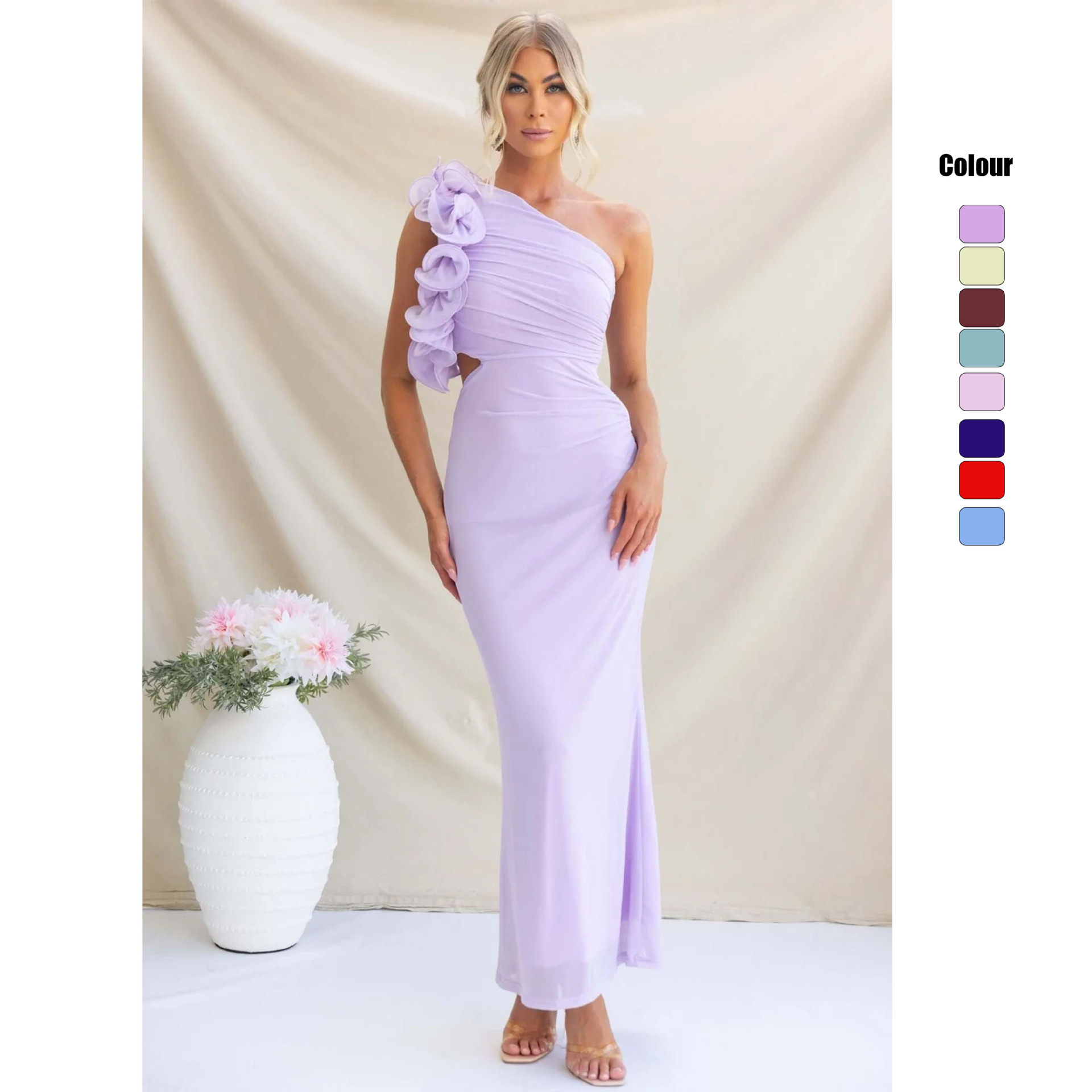 夏派对单肩连衣裙女fashionable floral one-shoulder long dress