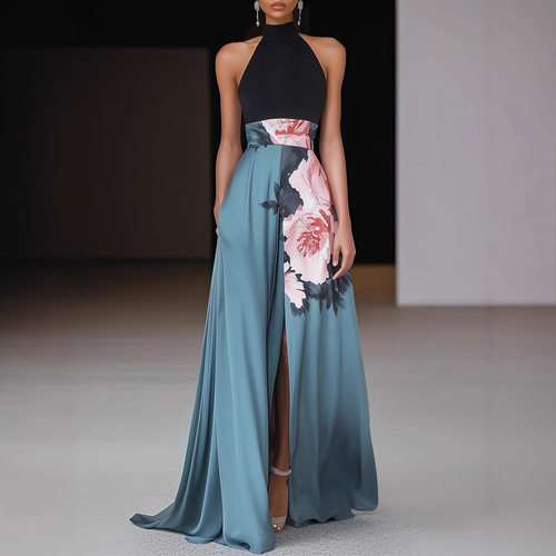 气质连衣裙女无袖 Elegant Color Block Dress Women Sleeveless