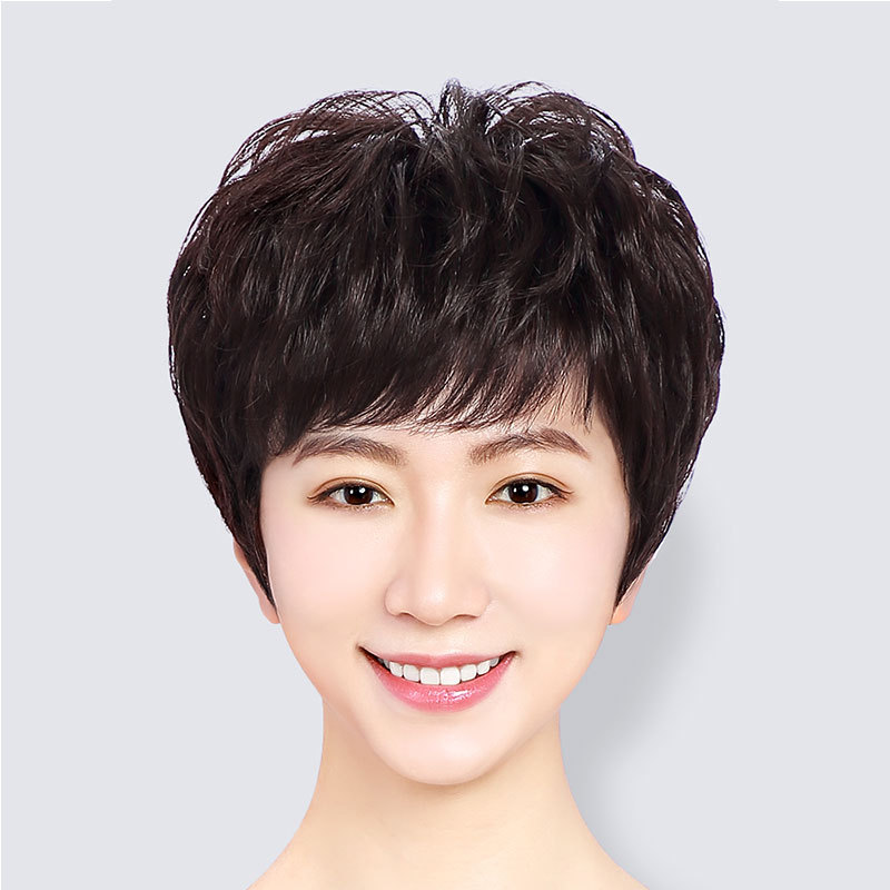 假发女短发纹理款全头套真人发