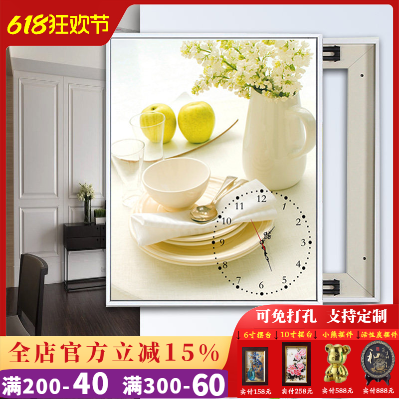 电表箱装饰画钟表客厅餐厅配电箱电闸遮挡画水晶膜竖版推拉带钟表
