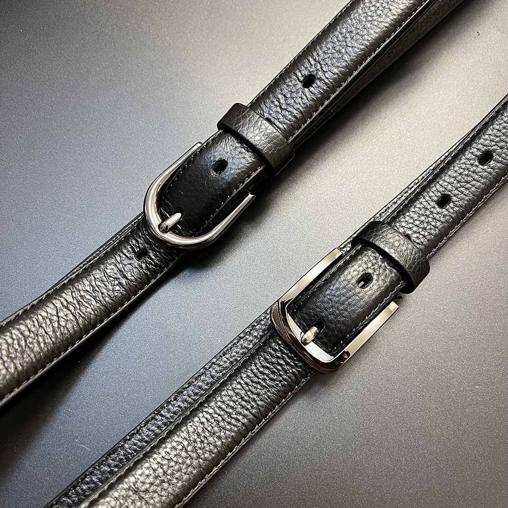 女士针扣头层牛皮合金头休闲腰带