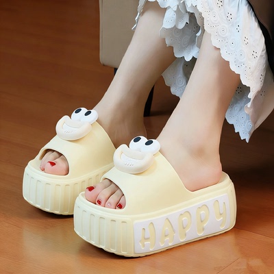 6cm增高HAPPY字母厚底拖鞋女卡通趣味居家防滑软底凉拖鞋学生宿舍