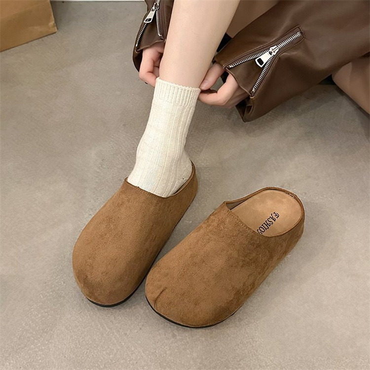 高跟时尚百搭一脚蹬软底增高跟半拖鞋女家居防滑外穿博肯女包头鞋