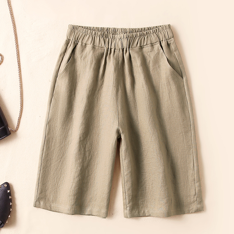 亚麻五分裤女夏宽松港味短裤高腰显瘦大码直筒棉麻显瘦休闲中裤子
